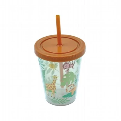 340 ml plast för barn Safari Animal Print tumlare med sugrör och lock